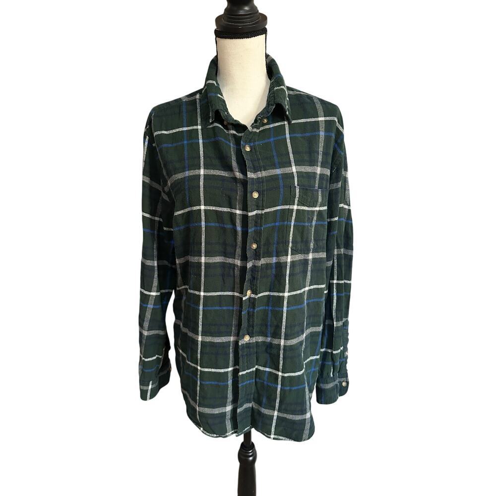 Chaps  Ralph Lauren Men's Flannel Plaid Shirt L Green Button Down 100% Cotton